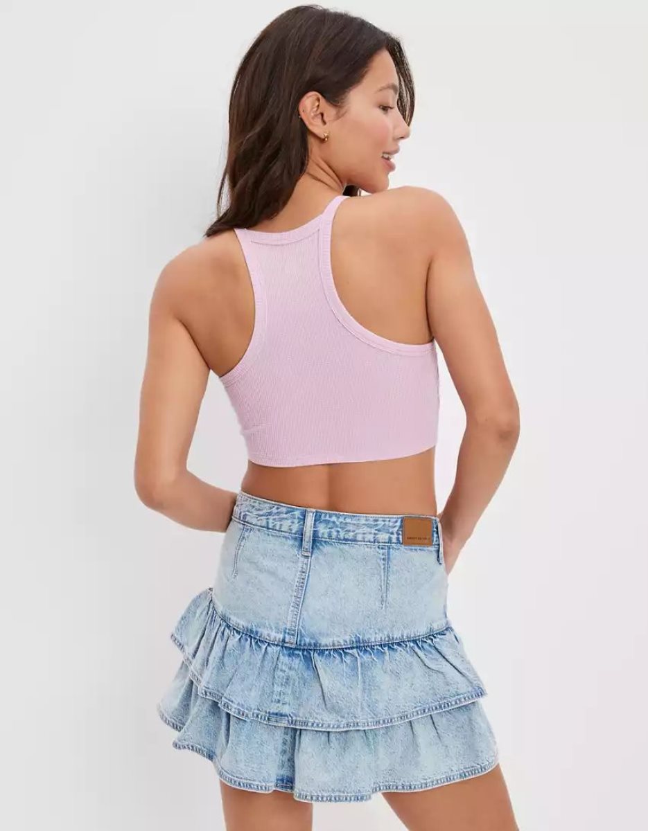 Jupes American Eagle AE Tiered Ruffle Denim Mini Lavage Clair Femme | UJM-34522015